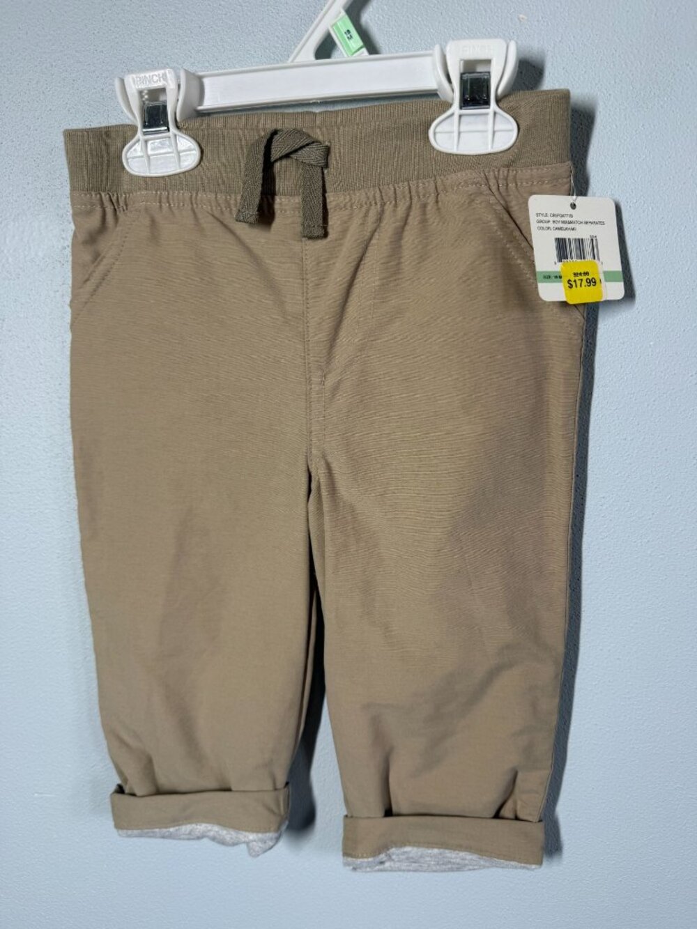 NWT Cuddle Bear Toddler Pants 18M Khaki Pull On Joggers Pants Roll Cuff